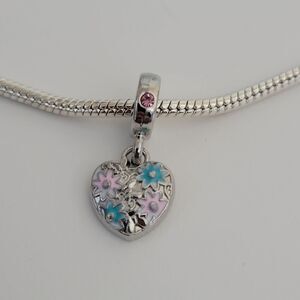 NWT! For Pandora Charm Bracelet Pink And Blue Heart Dangle Charm With Rhinestone